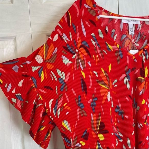 Addition Elle V Neck Ruffle Sleeve Floral Red Top 2X NWT - Picture 4 of 8